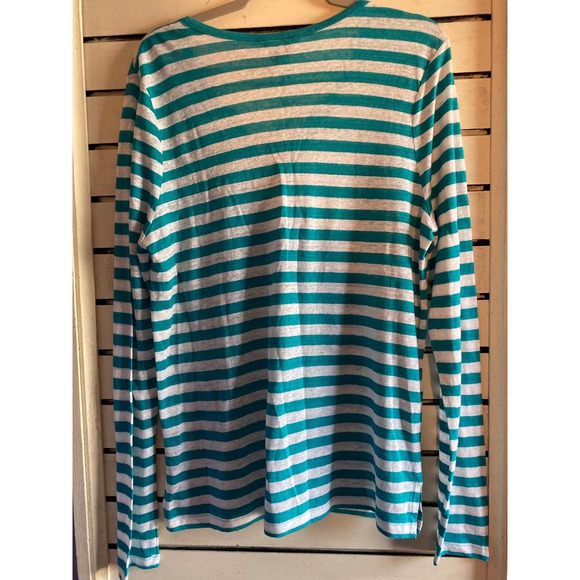 Tommy Bahama women's shirt Large Linnea stripe jersey henley Linen turquoise - Picture 2 of 9